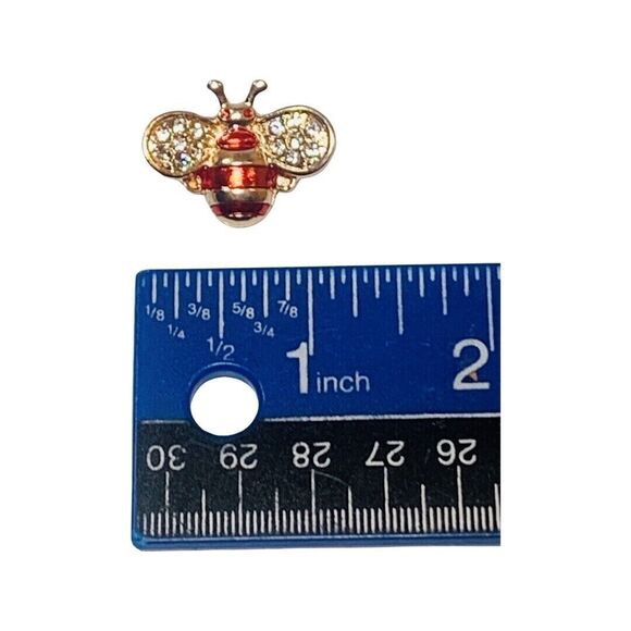 Rhinestone Bumble Bee Brooch Pin 1 1/8”  Red Icy Cute - Picture 9 of 13